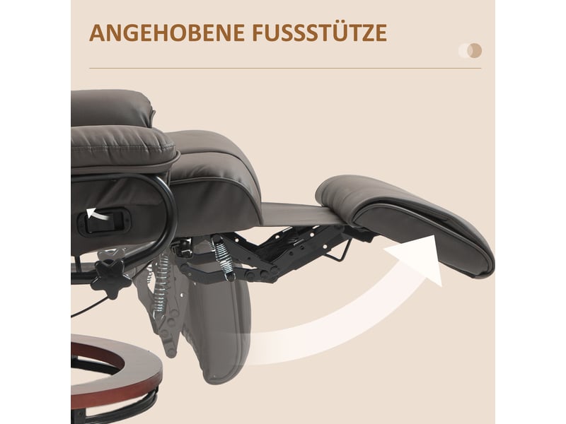 Fauteuil relax marron en similicuir, inclinable avec repose-pieds, pivotant à 360 degrés, pour salon et bureau - Conforama E