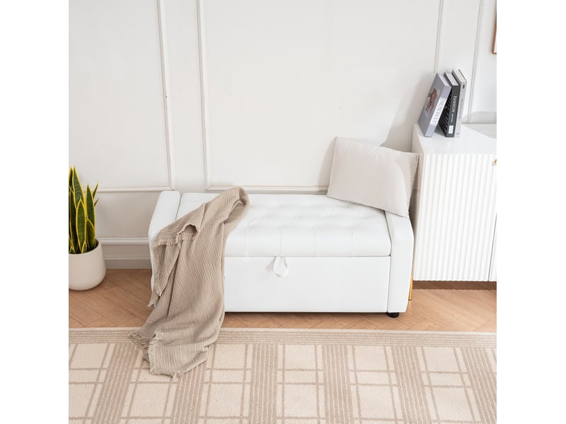  Banc coffre banc de lit 122x45x47 cm, rangement intégré, assise confortable, similicuir, meuble chambre et salon, blanc  - Conforama D