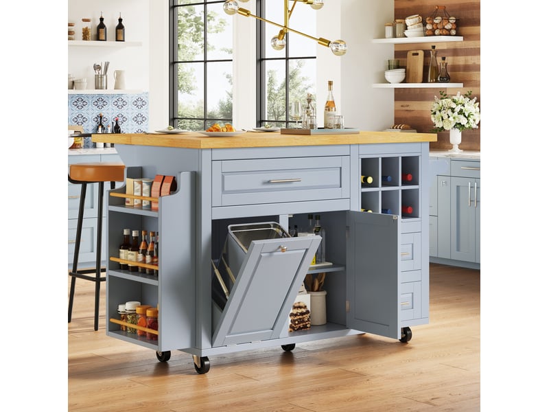  Desserte de cuisine à roulettes avec plateau rabattable, mdf, bleu  - Conforama B