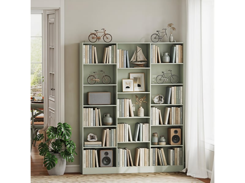  Bibliothèque 6 niveaux 17 compartiments 149 x 23,6 x 188 cm vert  - Conforama C