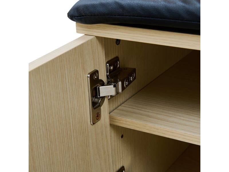  Meuble d'entrée avec 4 patères, banc rembourré et rangement à 2 portes, effet bois clair, 60 × 35 × 179,5 cm  - Conforama E