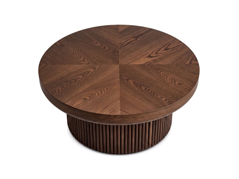  Table basse ronde 78x78x38,5 cm à plateau effet bois laqué couleur marron, design moderne  - Conforama E