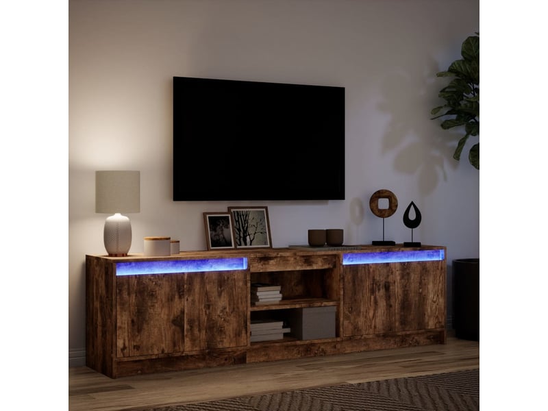  Meuble tv - banc tv - meuble de rangement avec led chêne fumé 180x34x50 cm bois d'ingénierie  - Conforama E