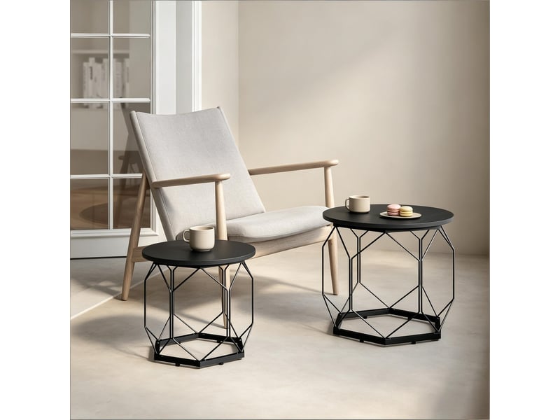 Lot de 2 tables basses rondes, plateaux amovibles, design moderne pour salon  - Conforama D