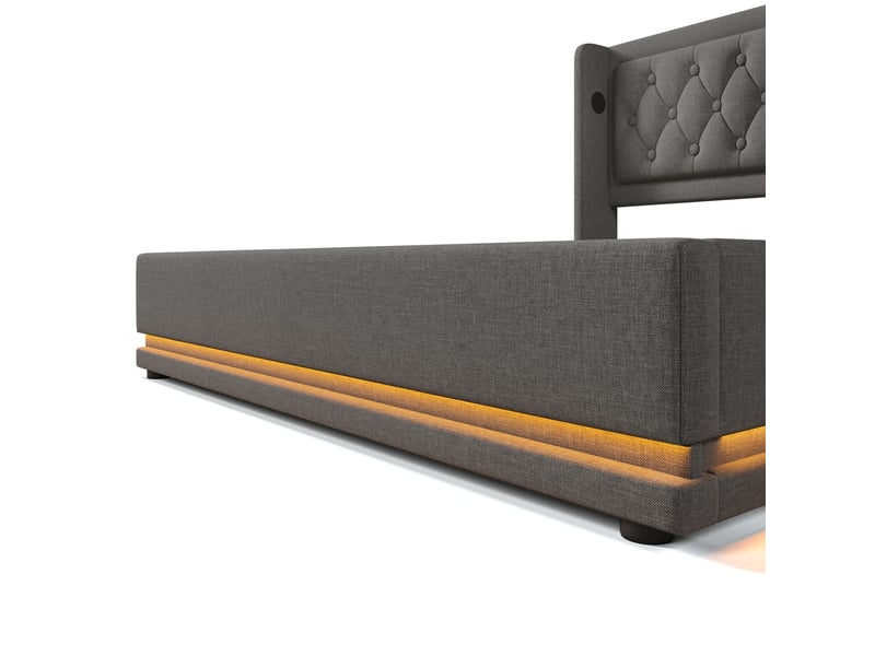  Lit coffre 160x200 cm en gris avec matelas, led, usb-c et hydraulique  - Conforama D