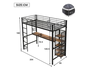 Lit mezzanine 90x200 cm coloris noir