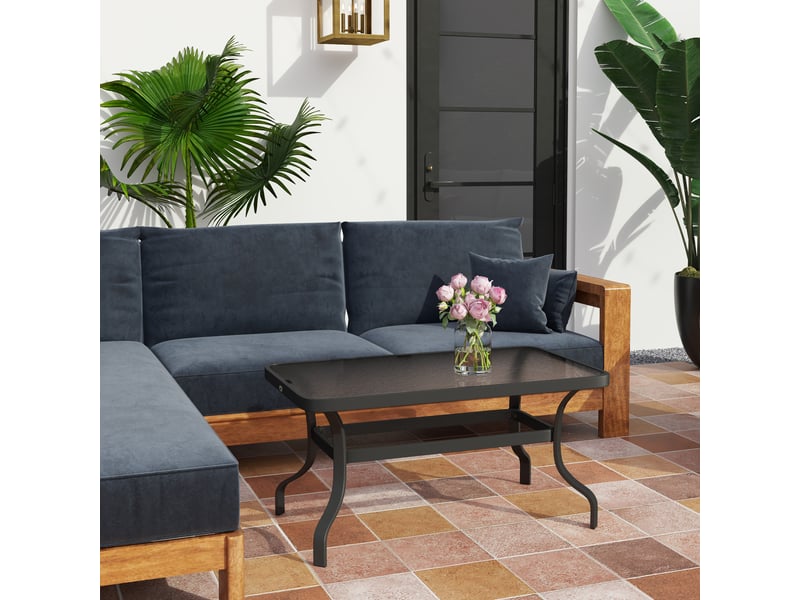  Table basse de jardin, table d'appoint extérieur métal noir 95x55x46cm  - Conforama D