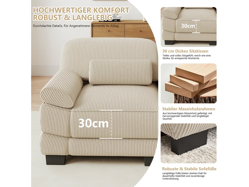  Canapé d'angle modulable - 4 places - forme l - 1 ottoman - assise profonde - velours côtelé - mobilier de salon - pratique - vert CozyNest - Conforama E