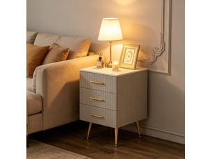 Table de chevet modenvie à 3 tiroirs en velours gris avec pieds métalliques dorés