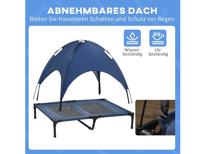  Lit surélevé extérieur  92x76x90 cm – bleu foncé et noir – pliable avec auvent protecteur  - Conforama E