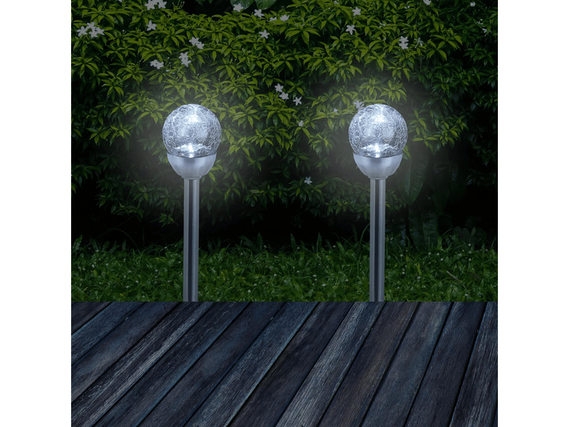  Boule de cristal pour jardin en jeu de 4, lampes solaires à effet de verre, résistante à l'eau, lumière blanche argentée  - Conforama C