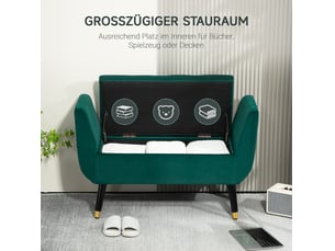 Banc coffre tcqpz avec accoudoirs 107 x 42 x 65 cm polyester aspect velours vert