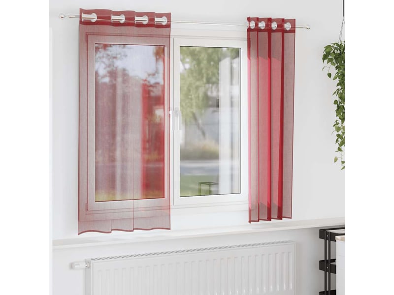 Lot de 2 rideaux en voile, voilages avec œillets rouge bordeaux cf44409  - Conforama B