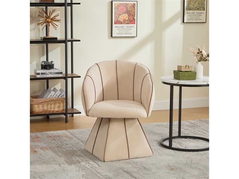  Fauteuil pivotant en chenille camel, dossier haut ergonomique, pour salon et chambre  - Conforama B