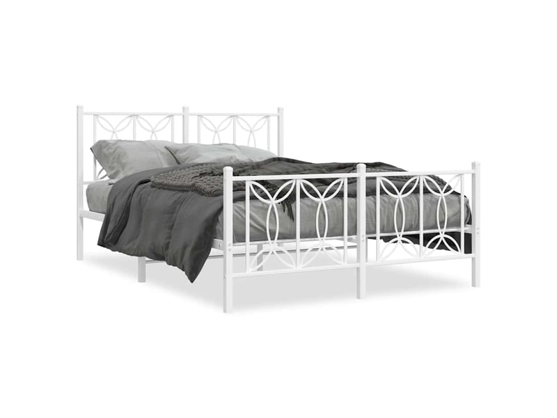  Lit double- lit adulte -  cadre de lit métal sans matelas et pied de lit blanc 135x190 cm  - Conforama A