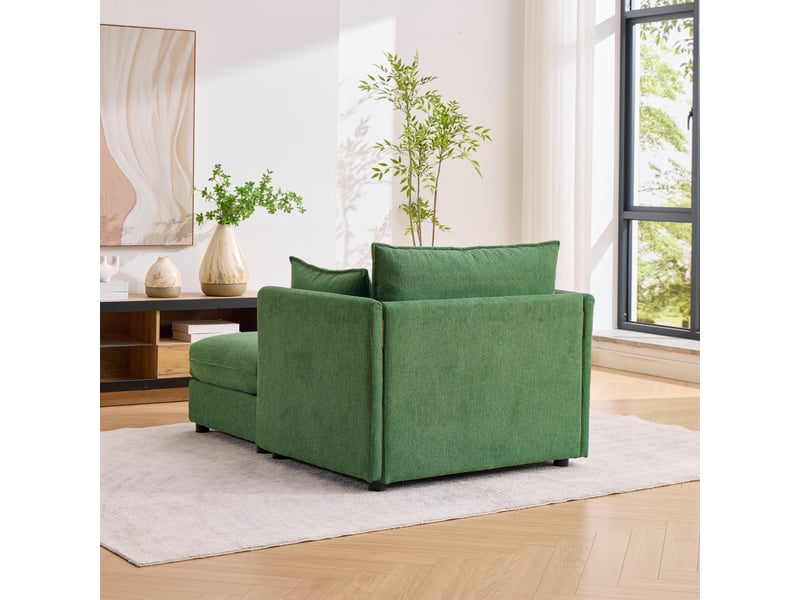 Fauteuil fixe vert en velours avec repose-pieds coffre 149 x 103,5 x 81 cm, style design pour salon et petits espaces W3245S00025 - Conforama W