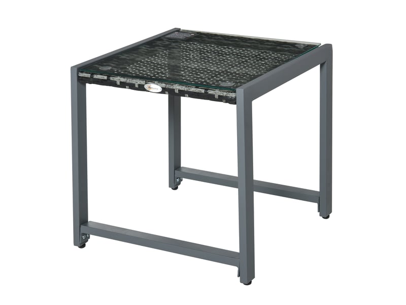  Table d'appoint de jardin carrée grise en résine tressée et verre trempé, compacte pour balcon et terrasse  - Conforama A