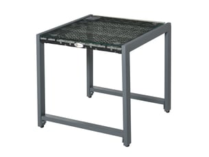 Table d'appoint de jardin carrée grise en résine tressée et verre trempé, compacte pour balcon et terrasse
