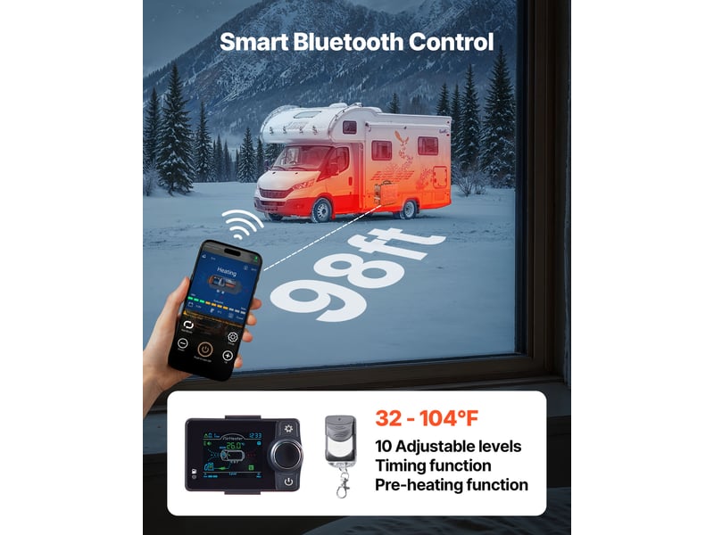  Vevor chauffage diesel 8 kw portable dc 12 v24 v et secteur, réchauffeur de stationnement tout-en-un avec bluetooth, télécommande et écran lcd, réservoir 4,5 l, design valise S590136 S1 - Conforama E