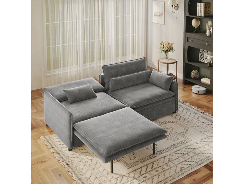  Canapé-lit 3 places 206x91x86 cm 3-en-1, convertir, tissu couleur gris clair, mousse et bois, design moderne  - Conforama B