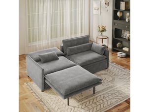 Canapé droit convertible REDOM  3 places Tissu gris avec coffre de rangement
