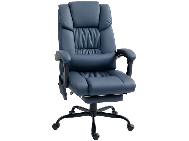  Fauteuil de bureau massant bleu, dossier inclinable jusqu'à 130° avec repose-pieds extensible  - Conforama B