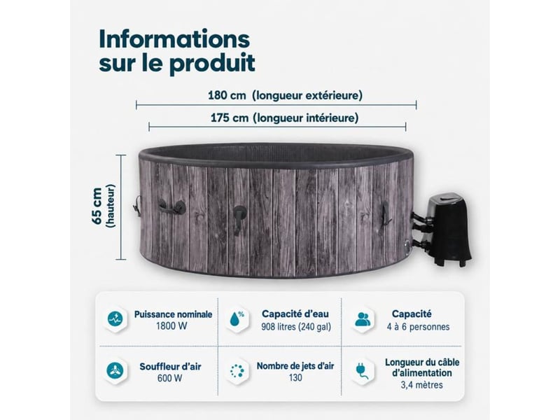  Spa gonflable rond 5 a 7 places ø180 cm 130 jets panneau tactile 406787_AADGF02969_6_DROPFR - Conforama B