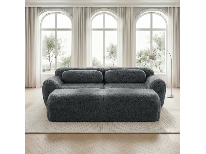 Canapé modulable convertible 2 places en tissu gris avec 2 ottomans, sans montage, pour salon confortable - Conforama B