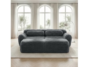 Canapé modulable convertible 2 places en tissu gris avec 2 ottomans, sans montage, pour salon confortable