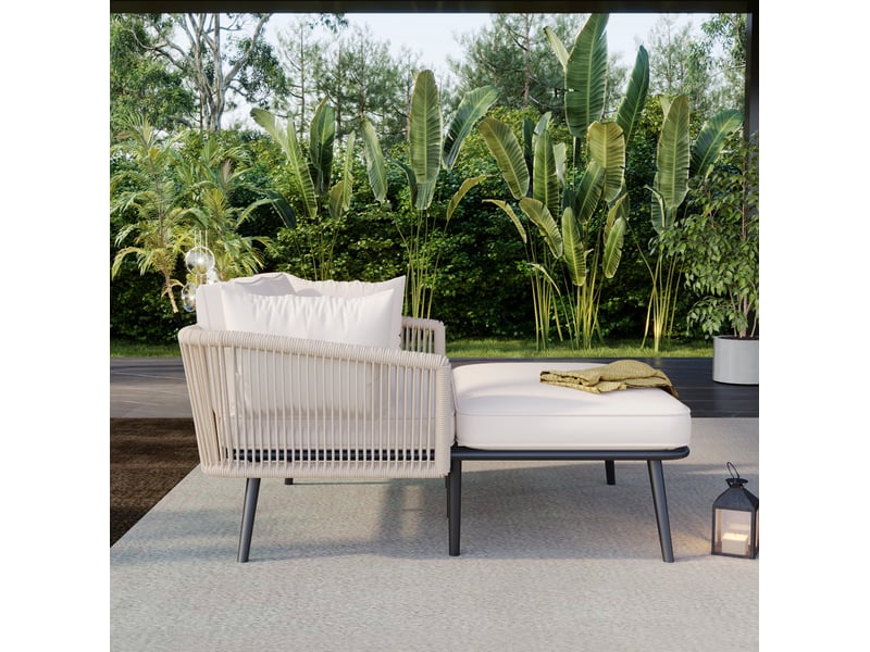  Canapé de jardin beige 130 x 65 x 67 cm avec coussins déhoussables et lavables, acier galvanisé pour extérieur  - Conforama E