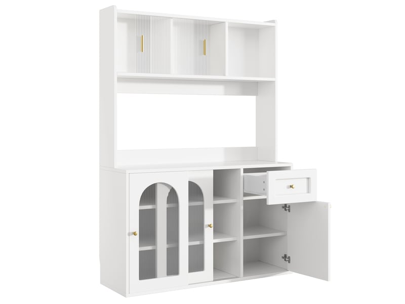  Buffet haut blanc 120 x 40 x 180 cm, vitrine + led + étagères réglables – rangement  - Conforama E