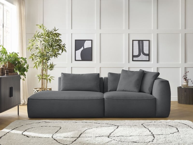 Bobochic canapé droit fixe 3 places leopold velours côtelé gris foncé accoudoir droit LEOPOLD - Conforama C