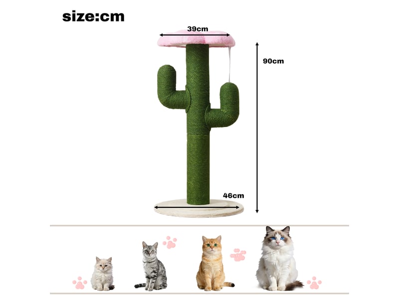 cactus avec griffoir chat 90 cm, plateforme fleur et sécurité. Superbe vert pour le jeu et le repos quotidien. - Conforama C