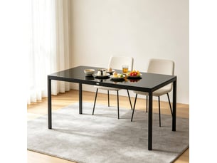 Table à manger extérieure 8 personnes avec plateau en verre trempé et pieds réglables, en aluminium noir 180 × 80 × 72 cm