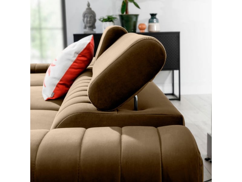  Canapé d'angle gauche marron clair convertible 3 places jayson convertible 3 places  - Conforama C