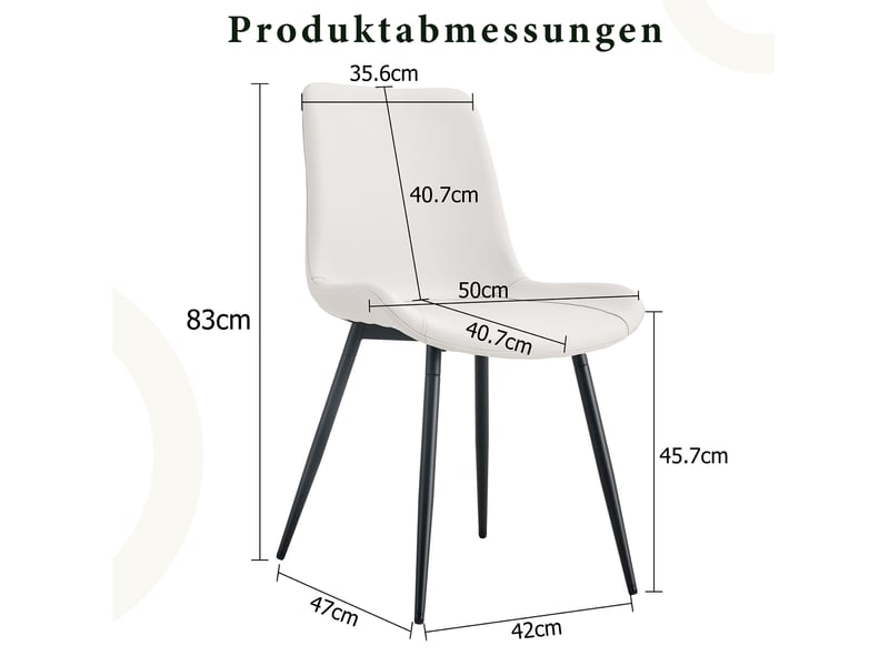  Lot de 4 chaises de salle à manger 42x47x83 cm, chaise cuisine, assise confortable, dossier ergonomique, métal+pu, blanc+noir  - Conforama C