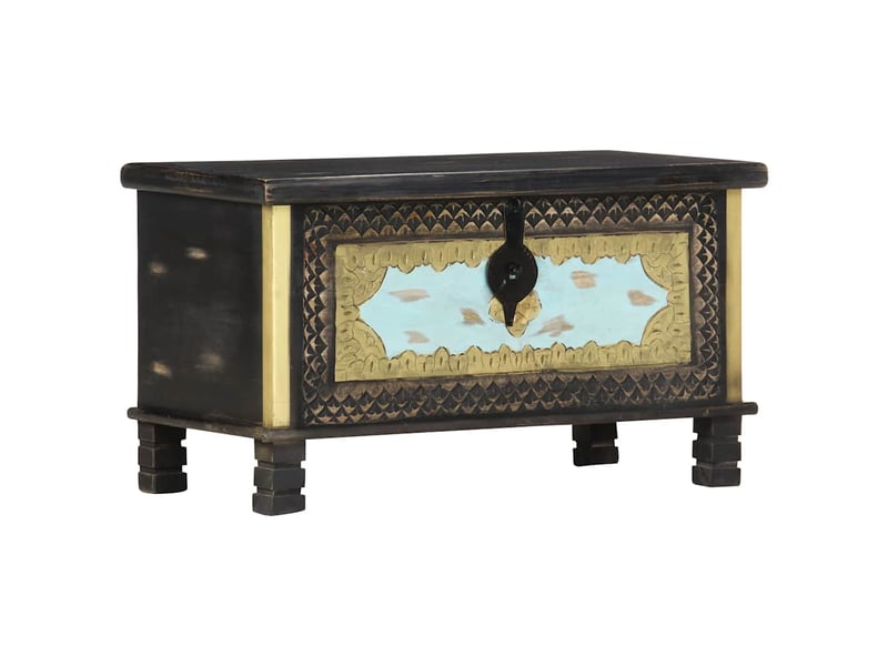 Coffre de rangement, boîte de rangement noir 80x40x45 cm bois de manguier massif  - Conforama C