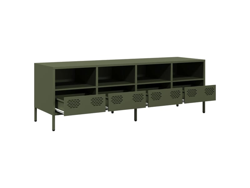  Meuble tv - banc tv - meuble de rangement vert olive 135x39x43,5 cm acier laminé à froid  - Conforama E