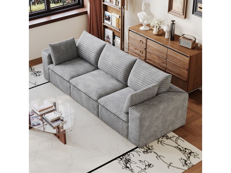  Canapé droit - tissu - gris - pour salon et séjour 260x90x60cm - Conforama E