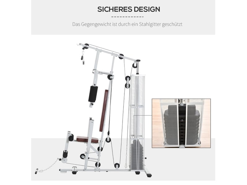 Station de musculation multifonction 150x110x210 cm métal blanc - Conforama D