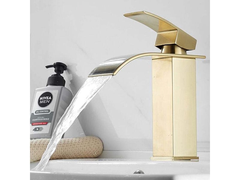  Mitigeur mono-trou lave-mains – levier unique, laiton, eau chaudefroide, finition or. Idéal pour lavabo et salle de bain.  - Conforama C
