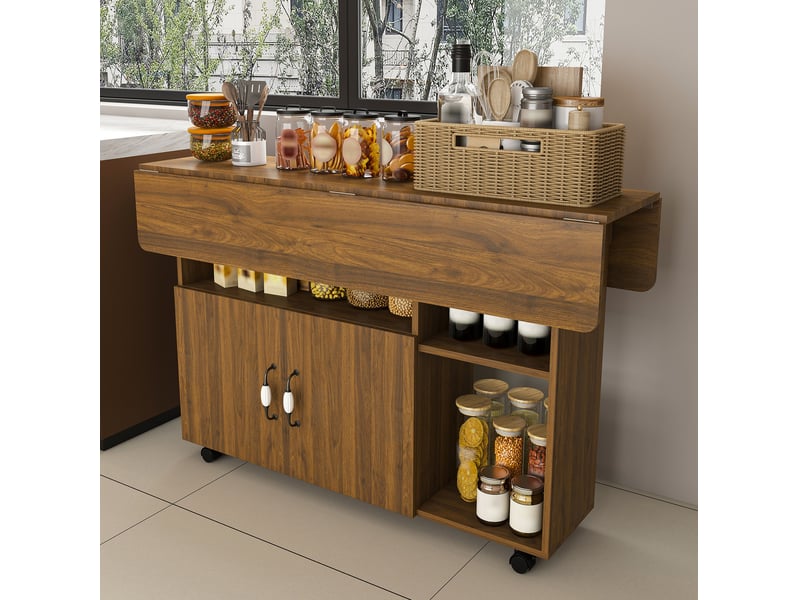  Table à manger mobile pliante 110x70x80 cm avec rangement mdf noyer clair  - Conforama C