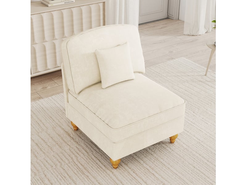  Canapé windsor sans accoudoirs en chenille avec 1 coussin - blanc  - Conforama C