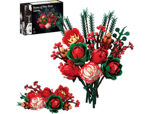 771 pièces bouquet de roses rouges en blocs de construction, fleurs à monter, décoration maison et bureau, cadeau