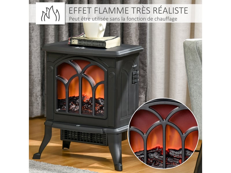  Cheminée électrique sur pied 7501500 w, fausse cheminée décorative avec effet flamme led, protection contre la surchauffe, zone de couverture 15-20 m², noir  - Conforama D