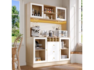 Armoire de cuisine, rangement bouteilles et verres, avec éclairage led, coloris blanc, pour salon, design moderne, pour intérieur