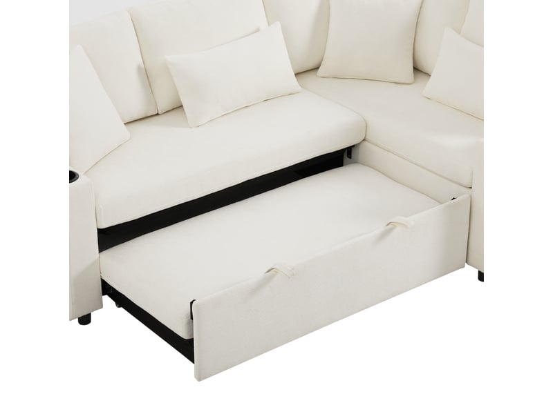 Canapé d'angle convertible 4 places en tissu chenille beige N653P9823A - Conforama E