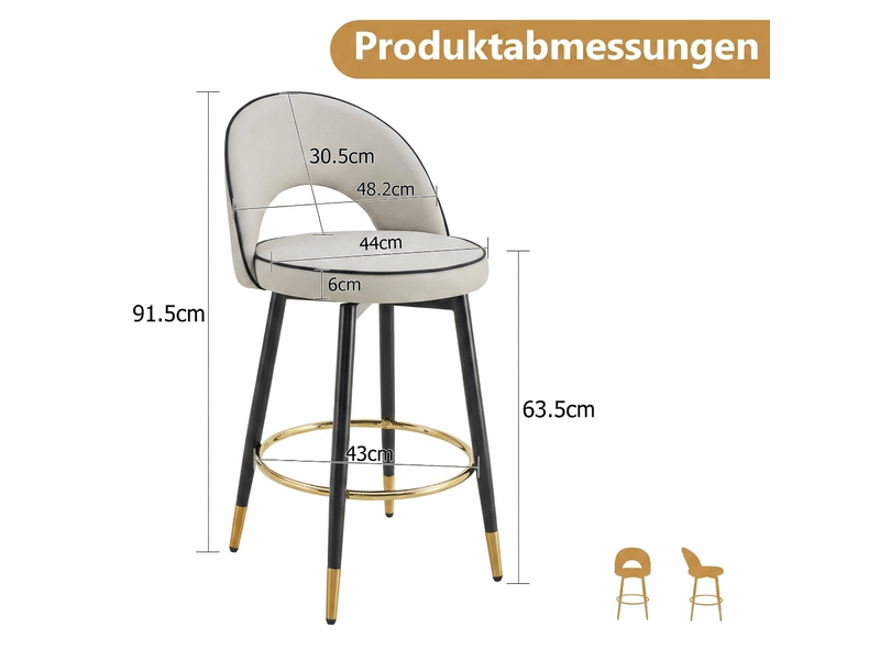  Lot de 2 tabourets de bar 44x47.4x92cm – pivotants à 360° avec dossier ajouré et repose-pieds – similicuir pu - gris  - Conforama C