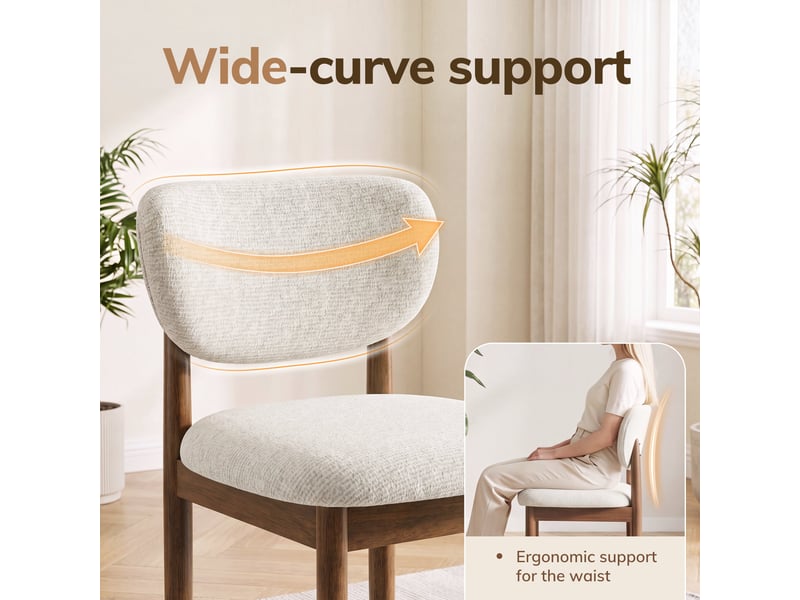 Lot de 2 chaises de salle à manger en chenille, pieds en bois, dossier ergonomique, assise rembourrée confortable, style moderne pour salle à manger et cuisine,beige - Conforama E