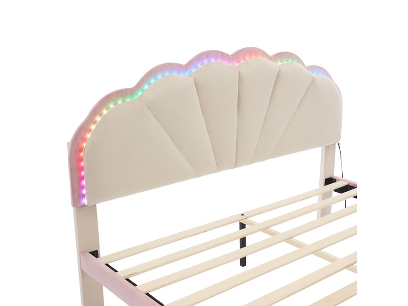  Lit rembourré 140 x 200 cm en velours beige et rose avec led Fay Lum - Conforama D